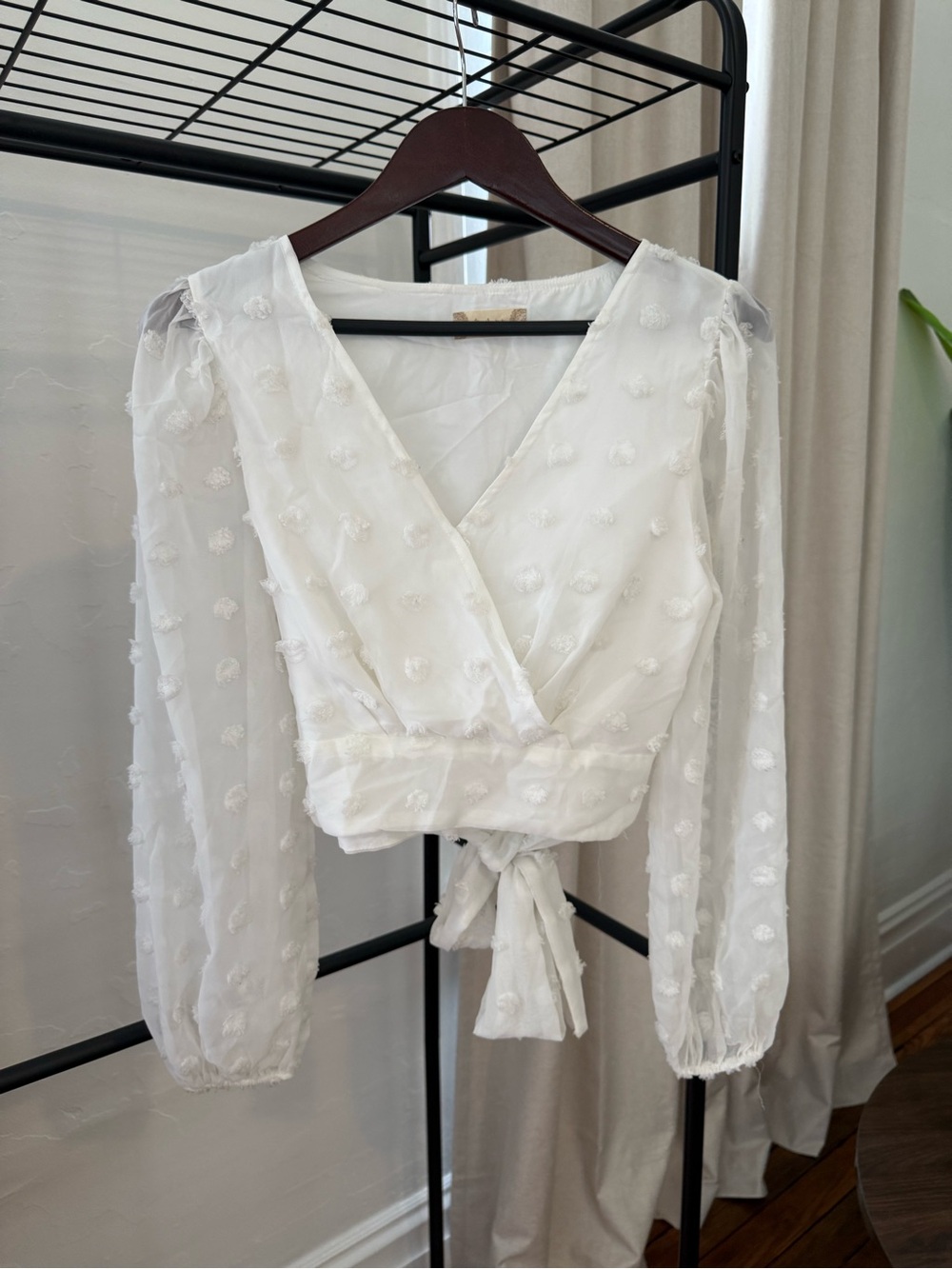 altar’d state White Sheer Tie-Waist Wrap Top